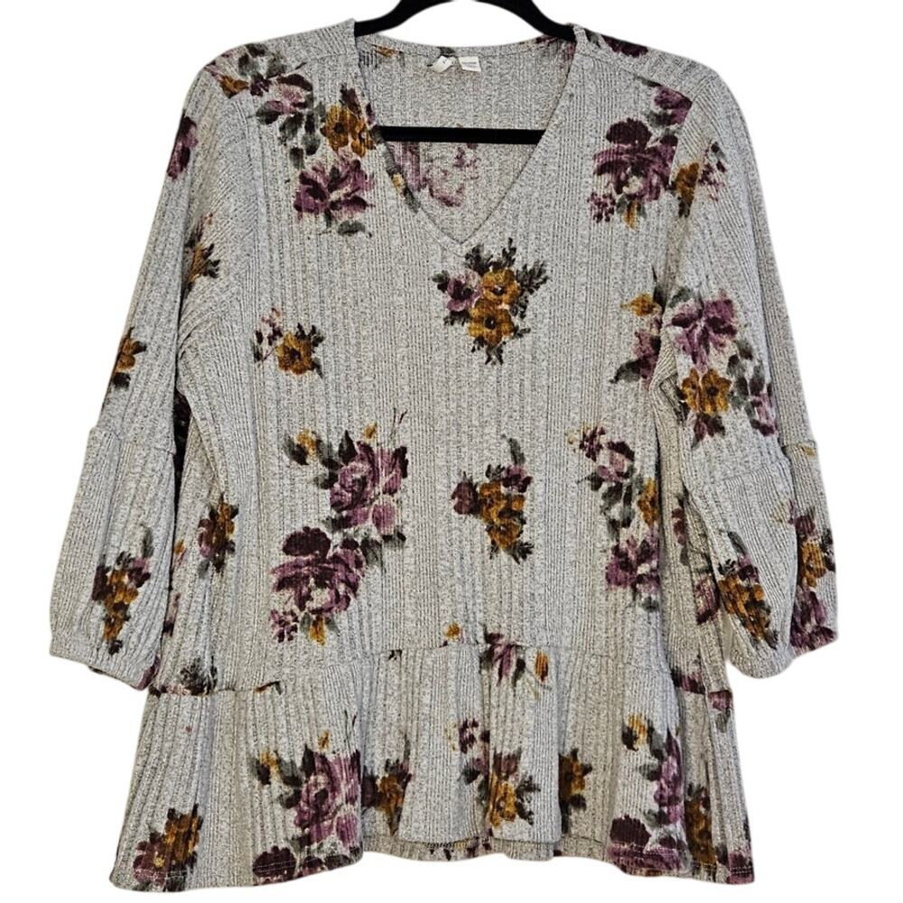 Est 1946 Floral Ribbed Peplum Sweater shirt size 18/20W Plus